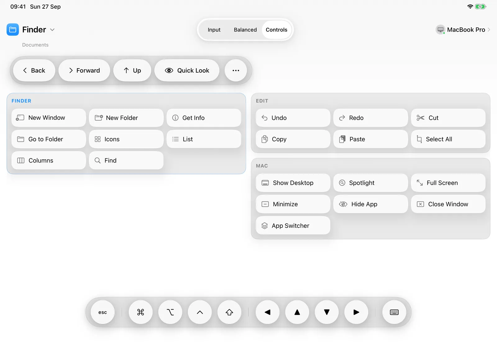 ControlPad for Finder: Back, Forward, Up and Quick Look, plus folders and views